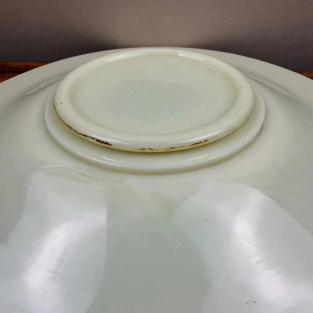 Vintage Custard Glass Bowl Gold Encrusted Etched Rim Uranium Glass 10.5 Inch